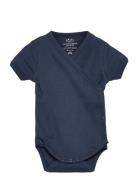 Baby Rib Jersey Body Crossover W. Ss Bodies Wrap Bodies Blue Copenhage...