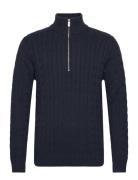 Slhryan Structure Half Zip Tops Knitwear Half Zip Jumpers Navy Selecte...