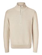 Slhaxel Ls Knit Half Zip Tops Knitwear Half Zip Jumpers Beige Selected...