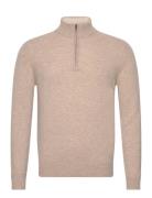 Lambswool Hzip Tops Knitwear Half Zip Jumpers Beige Hackett London