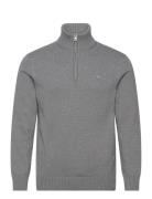 Casual Cotton Half Zip Tops Knitwear Half Zip Jumpers Grey GANT