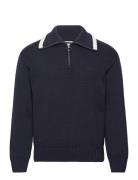 Relaxed Plain Cotton H-Zip Tops Knitwear Half Zip Jumpers Navy GANT