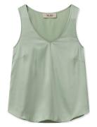 Mmastrid V-Neck Silk Tank Top Tops Blouses Sleeveless Green MOS MOSH