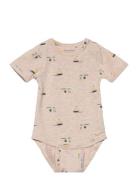 Body Ss Aop Bodies Short-sleeved Beige Minymo