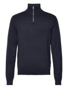 Half Zip Mélange Knit Tops Knitwear Half Zip Jumpers Navy Lindbergh