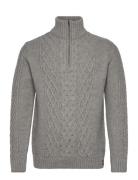 Jacob Cable Knit Half Zip Tops Knitwear Half Zip Jumpers Grey Superdry