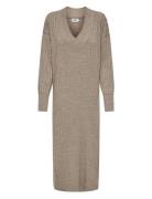 Onlnew Tessa L/S Midi V Dress Knt Noos Knelang Kjole Beige ONLY