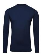 Mens First Skin Round Neck Sport T-shirts Long-sleeved Navy BACKTEE