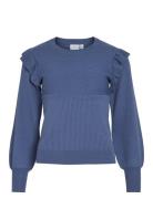 Vineira O-Neck L/S Rib Knit Top - Noos Tops Knitwear Jumpers Navy Vila