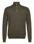 Half Zip Mélange Knit Tops Knitwear Half Zip Jumpers Green Lindbergh