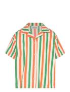 Vertical Stripes Woven Shirt Tops Shirts Short-sleeved Shirts Orange B...