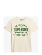 Machined Goods Workwear Tee Tops T-shirts Short-sleeved Cream Superdry