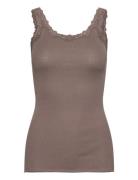 Silk Top W/ Lace Tops T-shirts & Tops Sleeveless Brown Rosemunde