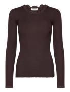 Silk T-Shirt W/ Lace Tops T-shirts & Tops Long-sleeved Brown Rosemunde