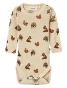 Nbnnimo Ls Slim Wo/Mo Body Aop Lil Bodies Long-sleeved Cream Lil'Ateli...