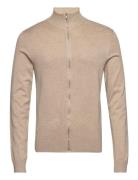 Melange Zip Cardigan Knit Tops Knitwear Full Zip Jumpers Beige Lindber...