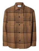 Slhboxy-Houndstooth Big Check Overshirt Tops Overshirts Brown Selected...