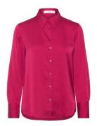 Satin Finish Flowy Shirt Tops Blouses Long-sleeved Pink Mango