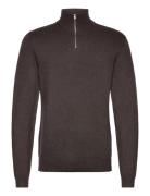 Half Zip Mélange Knit Tops Knitwear Half Zip Jumpers Brown Lindbergh