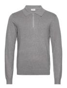 Ecovero L/S Zip Polo Tops Knitwear Long Sleeve Knitted Polos Grey Lind...