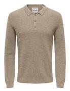 Onsphill Reg 12 Rib Ls Polo Knit Tops Polos Long-sleeved Beige ONLY & ...