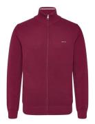 Cotton Pique Zip Cardigan Tops Knitwear Full Zip Jumpers Burgundy GANT