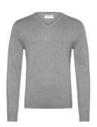 Eco Vero V-Neck Jumper Tops Knitwear V-necks Grey Lindbergh