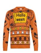 Halloween Spider O-Neck Sweat Tops Knitwear Round Necks Orange Lindber...