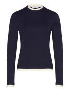 Fine-Knit Sweater With Contrasting Trims Tops Knitwear Jumpers Navy Ma...