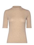 Short Sleeve Knitted T-Shirt Tops T-shirts & Tops Short-sleeved Beige ...