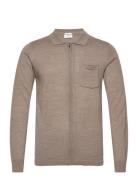 Merino Polo Collar Zip Cardigan Tops Knitwear Full Zip Jumpers Beige L...