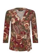 Floral Stretch Jersey Top Tops Shirts Long-sleeved Khaki Green Lauren ...