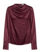 Tammie Satin Blouse Tops Blouses Long-sleeved Burgundy Twist & Tango