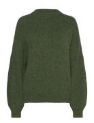 Patrisia Solid Knit Pullover Tops Knitwear Jumpers Khaki Green A-View