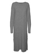 Vmlefile Ls Boatneck Calf Dress Noos Knelang Kjole Grey Vero Moda