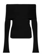 Draped Off-Shoulder Top Tops Knitwear Jumpers Black Weekday