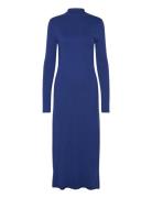 Perkins-Neck Knitted Dress Knelang Kjole Blue Mango