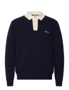 Logo Navy Wool Knit Polo Tops Polos Long-sleeved Navy Pompeii