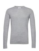 Merino Knit O-Neck Tops Knitwear Round Necks Grey Lindbergh