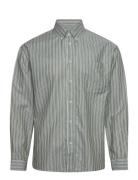 Kolton Herringb Poplin Shirt Tops Shirts Casual Khaki Green Les Deux