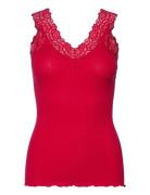 Organic Top W/ Lace Tops T-shirts & Tops Sleeveless Red Rosemunde