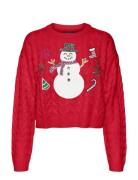 Vmsnowman Cable Ls Short Pullover Xmas Tops Knitwear Jumpers Red Vero ...