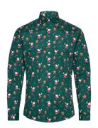 Aop Christmas Shirt L/S Tops Shirts Business Green Lindbergh