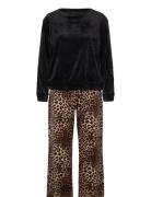 Pj Set Velours Leopard Pyjamas Black Hunkemöller