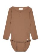 Body Ls Rib Bodies Long-sleeved Brown Minymo