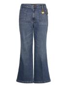 Chain-Trim High-Rise Flare Jean Bottoms Jeans Flares Blue Lauren Women