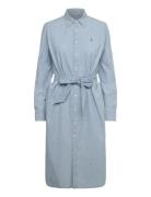 Cotton Chambray Belted Shirtdress Knelang Kjole Blue Polo Ralph Lauren