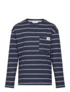 Chest-Pocket Striped T-Shirt Tops T-shirts Long-sleeved T-shirts Navy ...