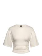 Soft Touch Ruched Tee Tops T-shirts & Tops Short-sleeved Cream Gina Tr...