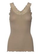Rwbernadine Organic Cotton Sl Lace Tops T-shirts & Tops Sleeveless Kha...
